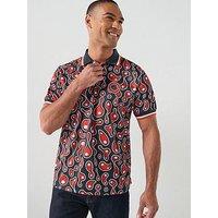 Pretty Green Astro Printed Short Sleeve Football Polo Shirt - Multi
