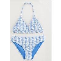 New Look 915 Girls Floral Ribbed Triangle Bikini Top And Bottoms Set - Light Blue