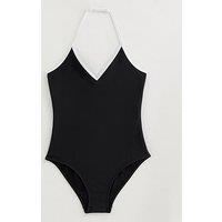 New Look 915 Girls Contrast Trim Halter Neck Swimsuit - Black
