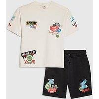 River Island Older Boys Badge Motorsport T-Shirt & Shorts Set - White
