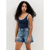New Look 915 Girls Side Stripe Cropped Tank Top - Navy