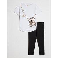 River Island Mini Girls Sequin Bear Bag Graphic Set - White