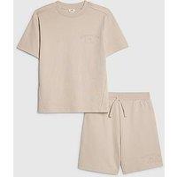 River Island Older Boys Essentialism T-Shirt And Jogger Shorts Set - Beige
