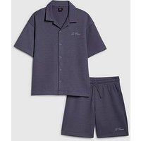 River Island Older Boys Embroidered Textured Shirt Set - Dark Blue
