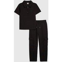 River Island Older Boys Slim Fit Polo Jogger Set - Black