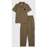 River Island Older Boys Slim Fit Polo Jogger Set - Khaki