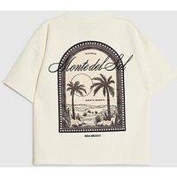 River Island Older Boys Textured Palm Tree Back Print T-Shirt - Cream
