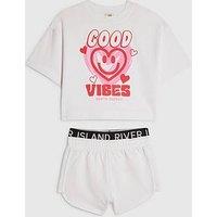 River Island Older Girls Good Vibes Smile T-Shirt Set - White