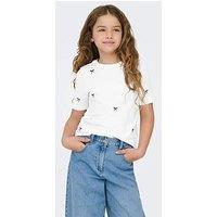 Only Kids Girls Bow Embroidered Short Sleeve T-Shirt - White