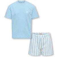 Only Kids Girls Flower Stripe Shorty Pyjama Set - Light Blue