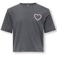 Only Kids Girls Heart Short Sleeve Tshirt - Grey