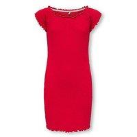 Only Kids Girls Cap Sleeve Crinkle Bodycon Dress - Red