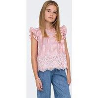 Only Kids Girls Stripe Broderie Anglaise Blouse - Red