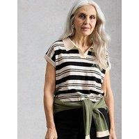 White Stuff Ginni Stripe Linen Polo T-Shirt - Ivory