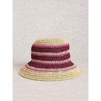 White Stuff Crochet Stripe Bucket Hat - Pink