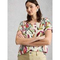 White Stuff Susie V Neck Linen T-Shirt - Ivory