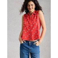 White Stuff Amy Emb Sleeveless Shirt - Red