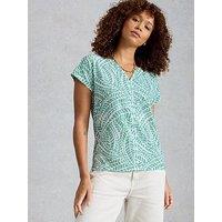 White Stuff Nelly Print Embroidered Tee