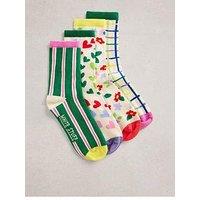 White Stuff 4Pk Bright Pattern Ankle Socks - Green