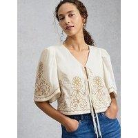 White Stuff Erin Tie Front Top - White