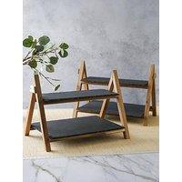 Artesa Two Tier Slate And Wood Serving Stands - Set Of 2