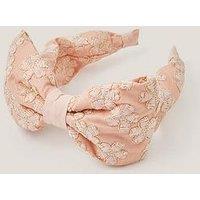 Monsoon Girls Sara Satin Embroidered Bow Aliceband - Pink