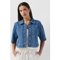 Only Cleo Short Sleeve Crop Denim Shirt - Blue