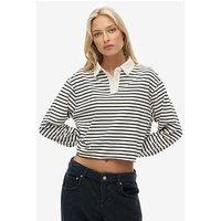 Superdry Athletic Essentials Cropped Stripe Rugby Top - Cream