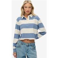 Superdry Athletic Essentials Cropped Stripe Rugby Shirt- Blue