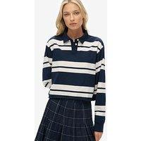 Superdry Athletic Essentials Cropped Stripe Rugby Shirt- Blue