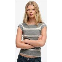 Superdry Athletic Off Shoulder Striped Top - Grey