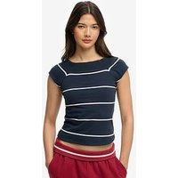 Superdry Off Shoulder Striped Top - Blue