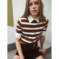 Mango Short Sleeved Knitted Sweater - Brown