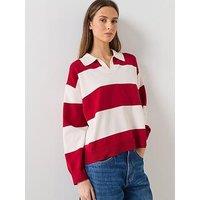 Mango Striped Polo-Neck Sweater - Red