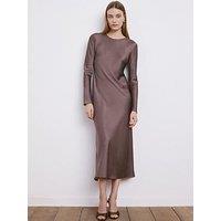 Mango Long Satin Textured Dress - Purple