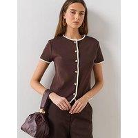 Mango Buttoned Cotton T-Shirt - Brown