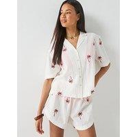 Pieces Kiana Short Sleeve Embroidered Shirt - White