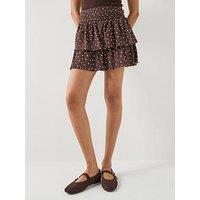 Only Onlmolly Spot Print Ruffle Mini Skirt - Brown
