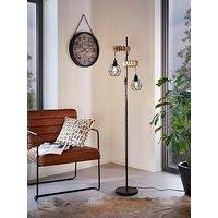 Eglo Townshend 5 Black/Natural Metal & Wood 2-Light Floor Lamp - Industrial Style (D) 25Cm