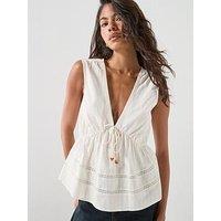 Only Onlnelsa S/L V String Top Wvn - White