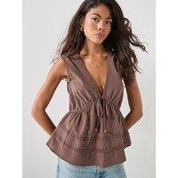 Only Onlnelsa S/L V String Top Wvn - Brown