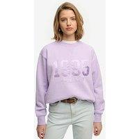 Superdry Varsity Satin Applique Crew Sweatshirt - Purple