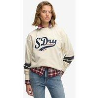 Superdry Varsity Script Loose Crew Sweatshirt - Cream