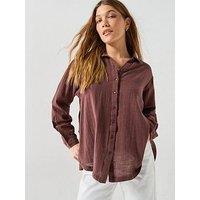 Pieces Pcagnes Long Sleeve Oversized Shirt - Brown