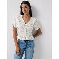 Only Lyrida Short Sleeve V-Neck Top - White