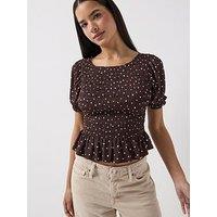Only Molly Smock Polka Dot Top - Brown