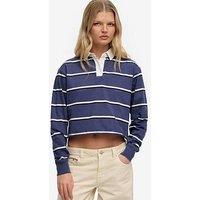 Superdry Athletic Essentials Cropped Stripe Rugby Shirt-Blue