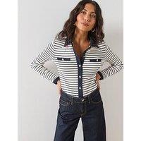 Mango Striped Cardigan With Jewel Buttons - Blue