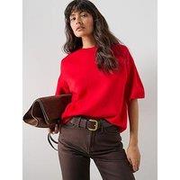 Mango Oversize Short Sleeve Sweater - Red