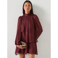 Mango Ruffle Dress With Draped Neckline - Red